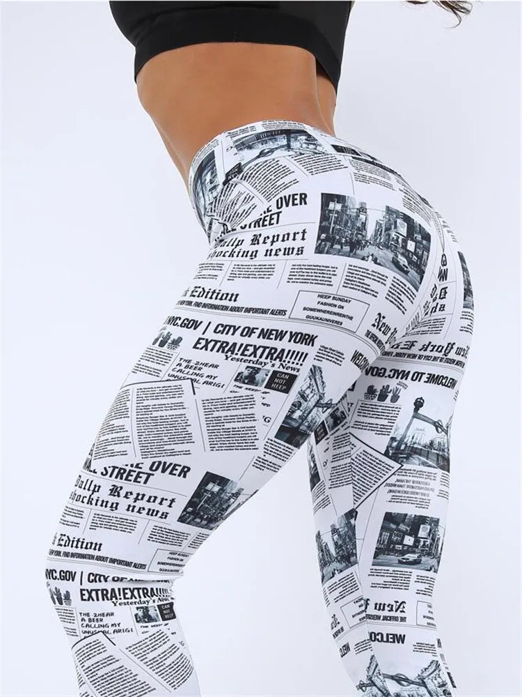 Newspaper Letter Print Streetwear Leggings