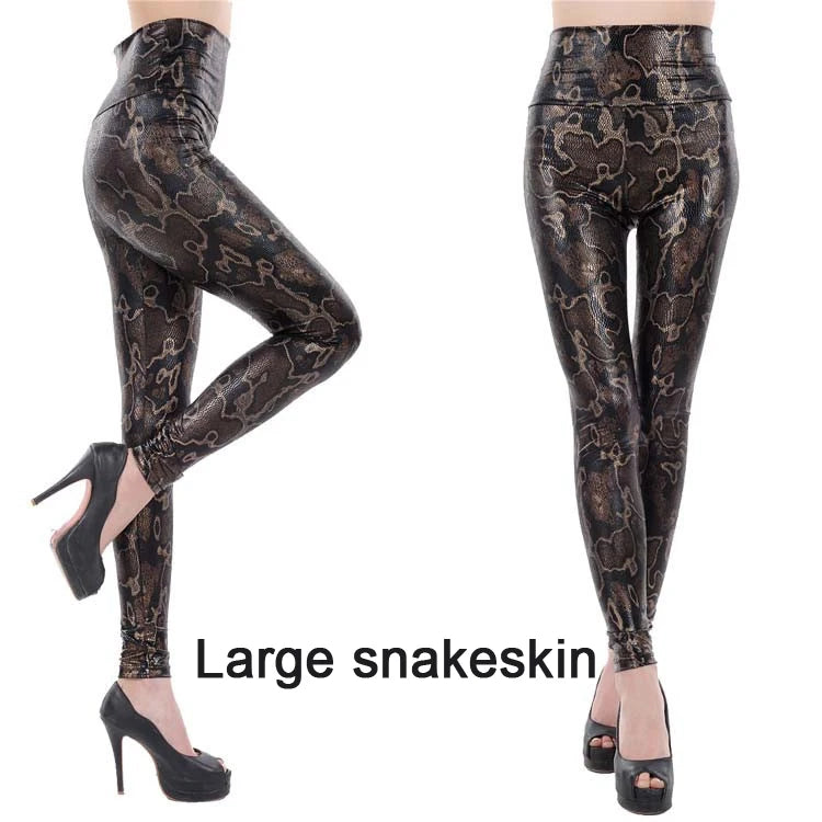 Casual Snake Print Leather Leggings