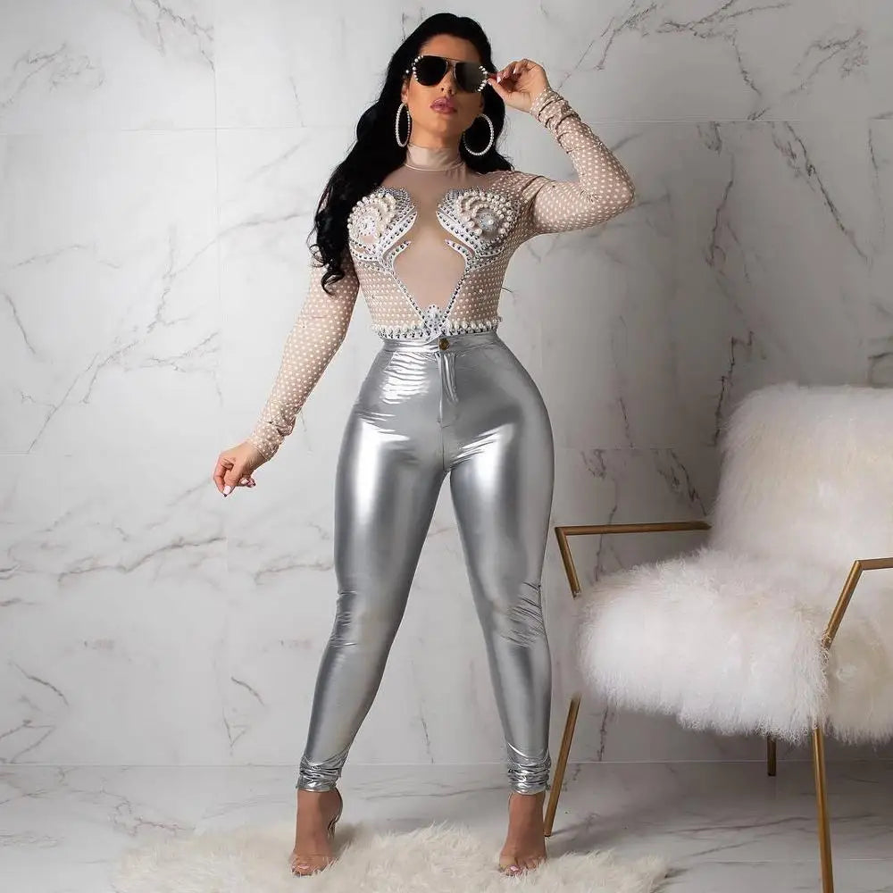 High Waist Leather Leggings with Zipper