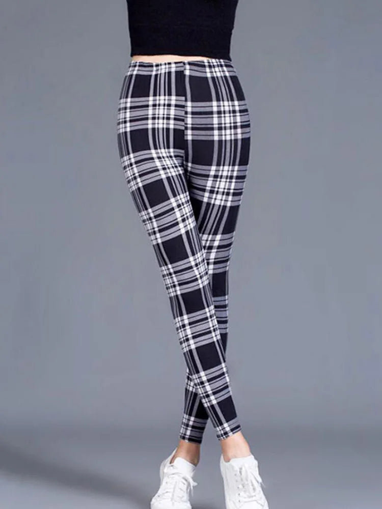 Women's Fitness Pants Elasticity Floral Stripe Grid Leggings