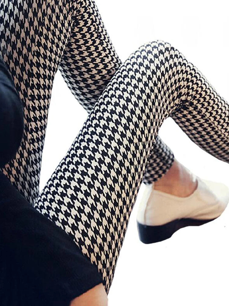 Women's Fitness Pants Elasticity Floral Stripe Grid Leggings