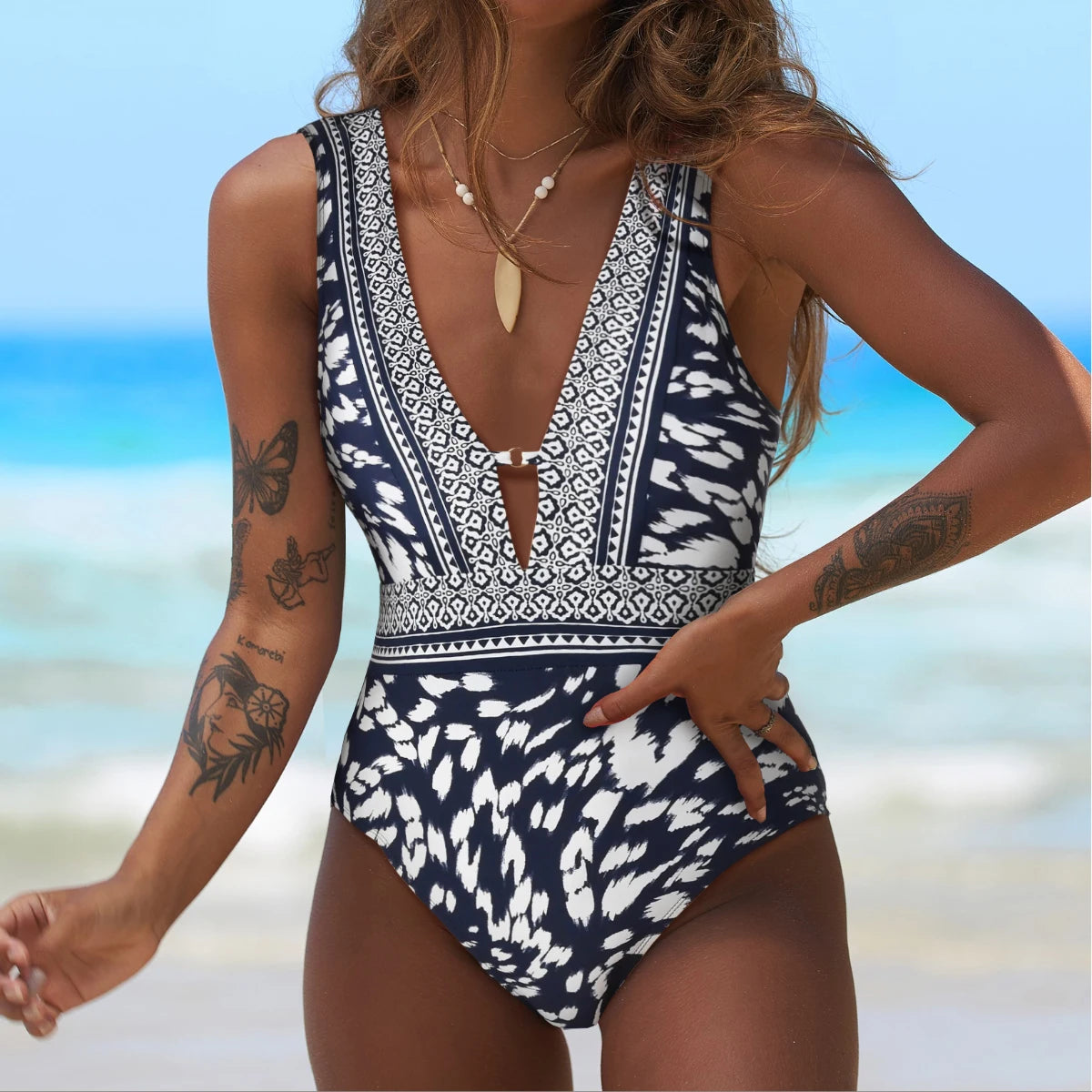 Cute Shell Print Swimsuit