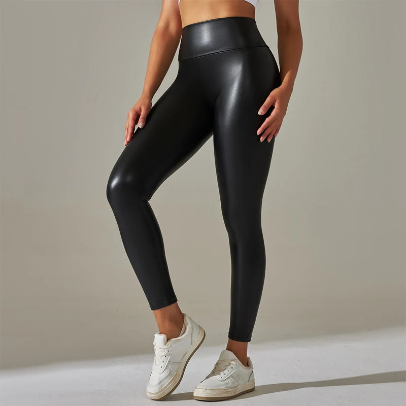 Trendy Women's High Waist PU Leather Legging