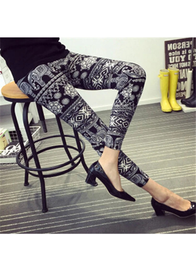 Women's Fitness Pants Elasticity Floral Stripe Grid Leggings