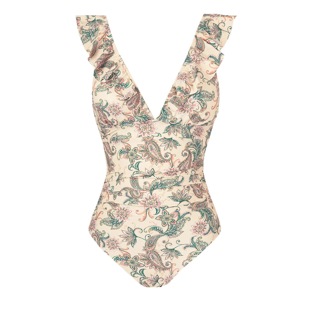 V-neck Floral One-Piece Swimsuit