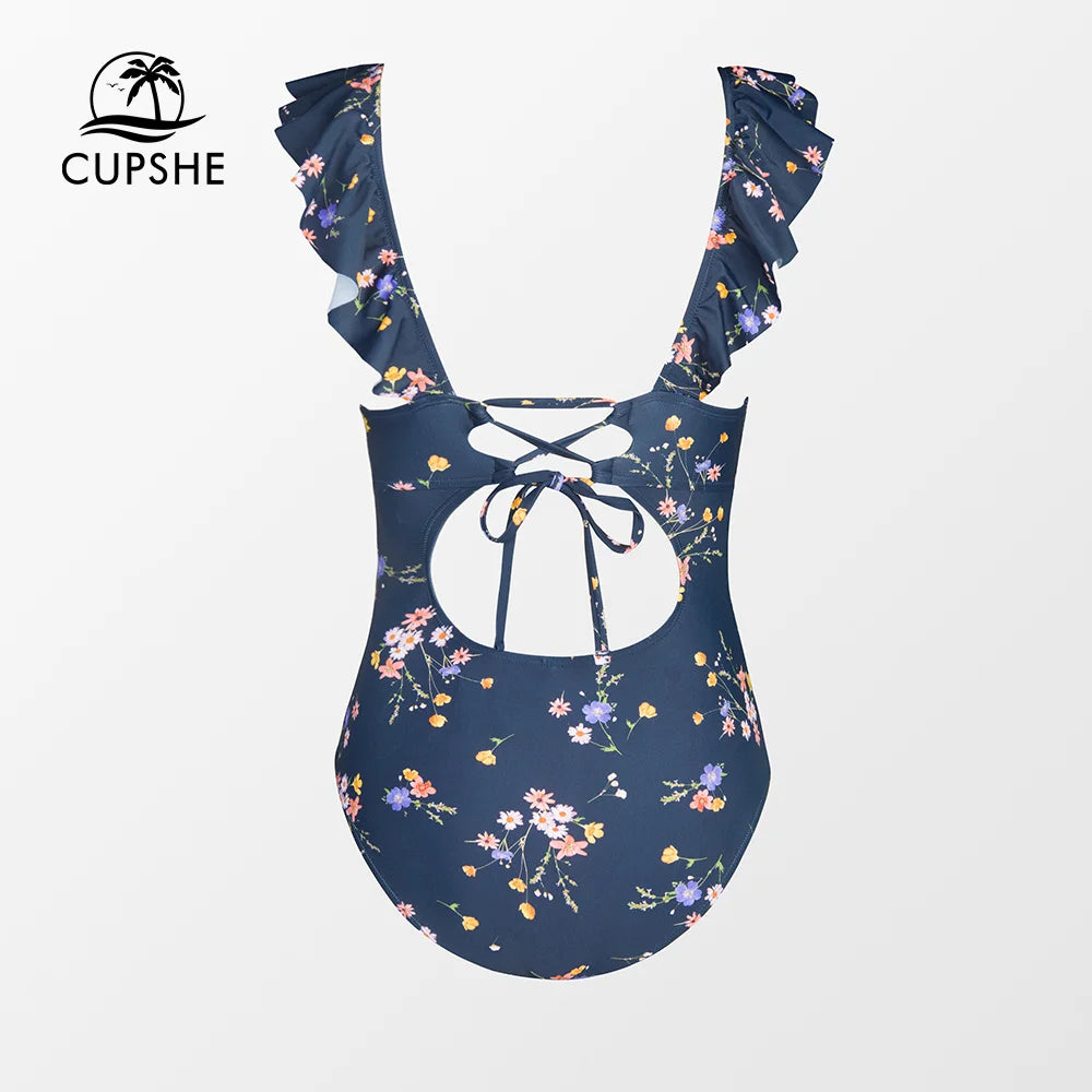 V-neck Floral One-Piece Swimsuit