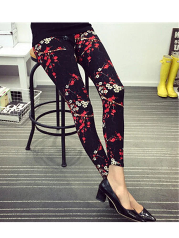 Women's Fitness Pants Elasticity Floral Stripe Grid Leggings